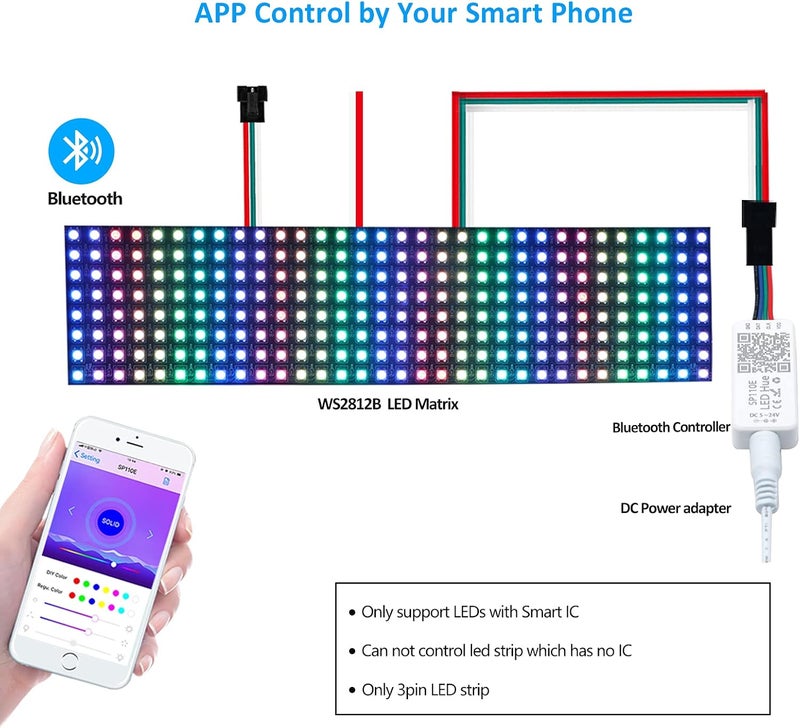 RECRE-TECH Sp110 Led Hue Ws2812b Controller, 4-Pack Sp110e LED Bluetooth Ws2811 Controller 5-24V, iOS/Android App Wireless Remote Control for WS2812 SK6812 SK6812RGBW RGB Strip Lights - Image 4